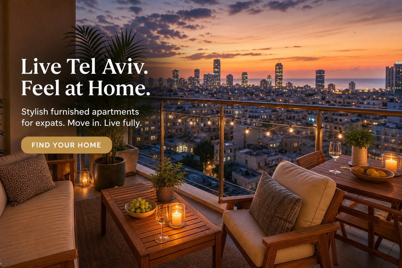 Tel Aviv apartment balcony at sunset